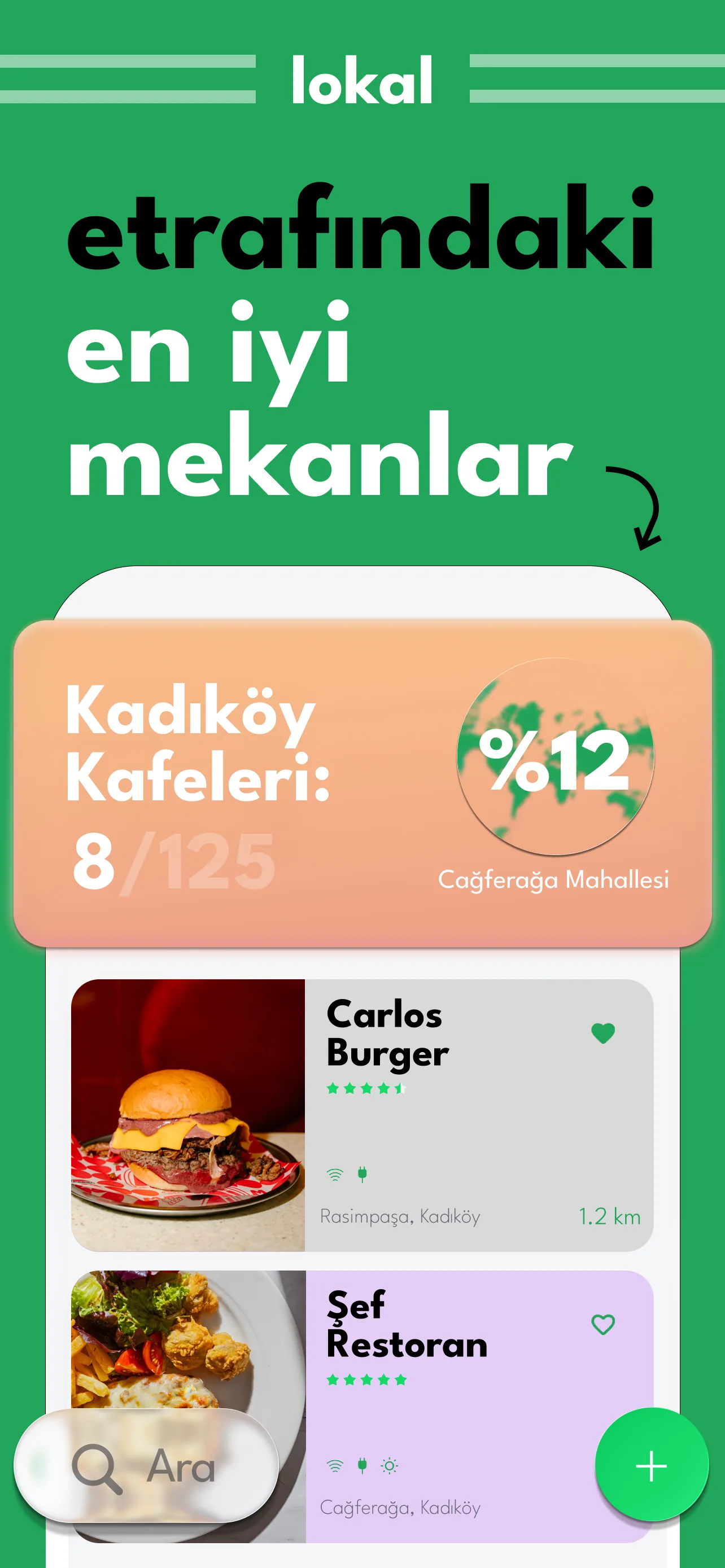 Lokal App Store visual introducing nearby places and Kadıköy cafes