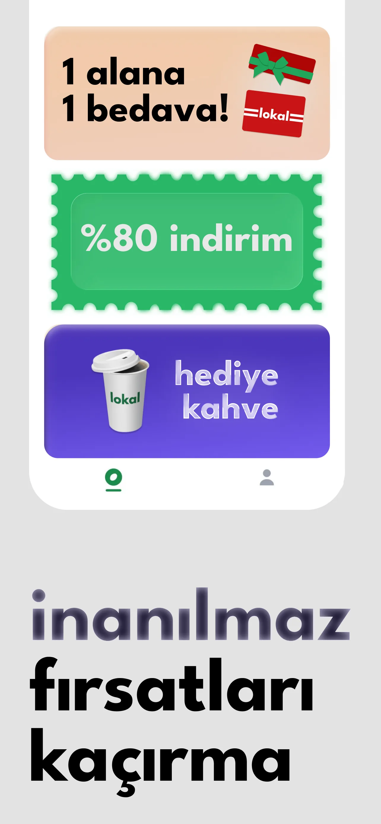 Lokal App Store visual showing discounts and gift coffee offers
